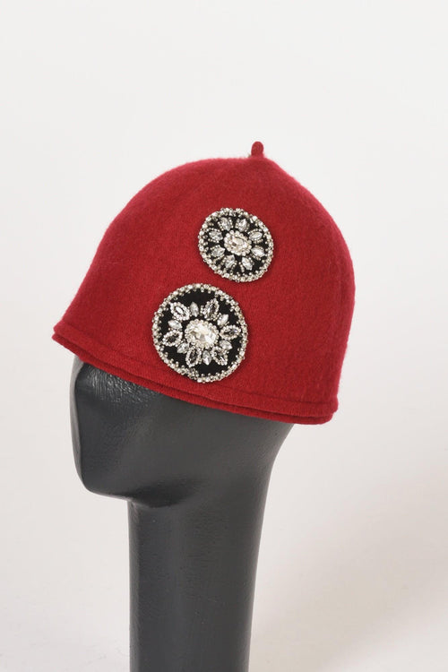 Cappello Decorato Rosso Donna