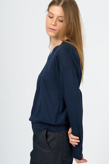 Maglia Scollo V Blu Donna - 4