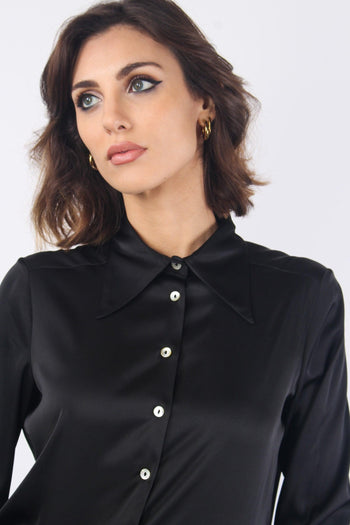 Camicia Effetto Raso Colletto Nero - 7