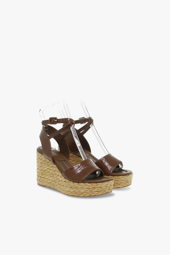 Sandalo con tacco RIU MALORY in pelle e raffia marrone - 5