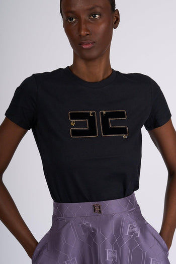 T-shirt Logo Velluto Nero Donna - 2