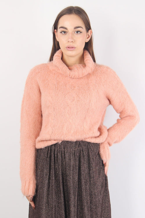 Maglione Collo Alto Lana Blush Pink