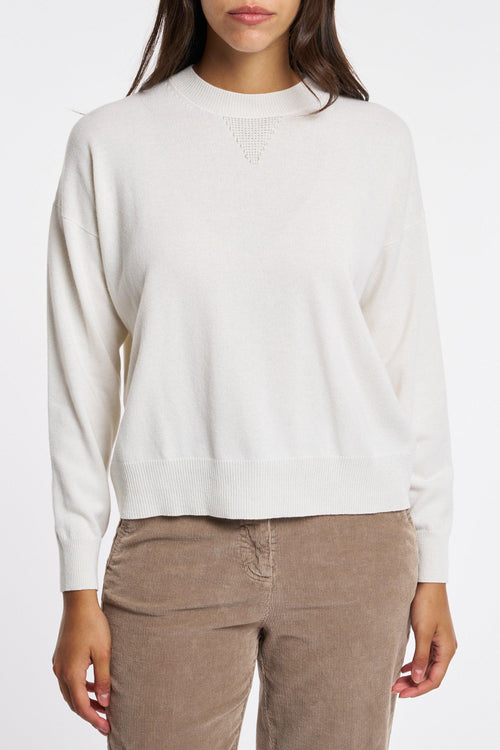 Maglia Tricot Lana Seta E Cashmere Bianco Donna