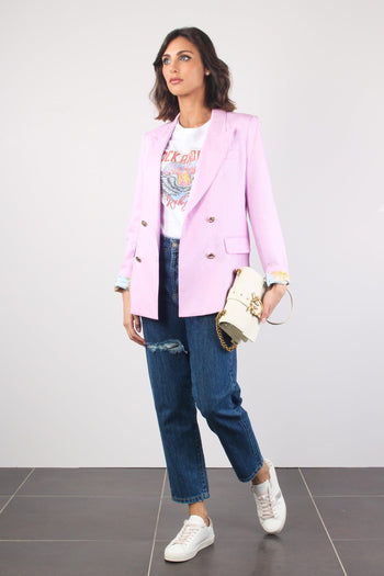 Giacca Doppiopetto Misto Lino Rosa - 4