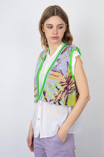 Gilet Corto Jacquard Heaven Cotone Verde Fluo - 3