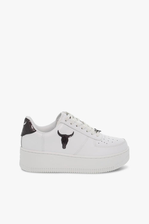 Sneakers RICH WHITE GLITTER PATENT in pelle e vernice bianco e nero