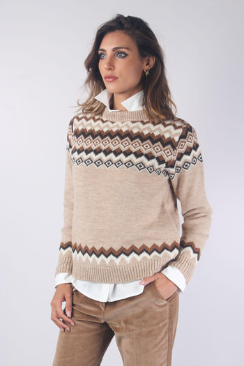 Edicola Maglia Jacquard Panna/cammello - 2