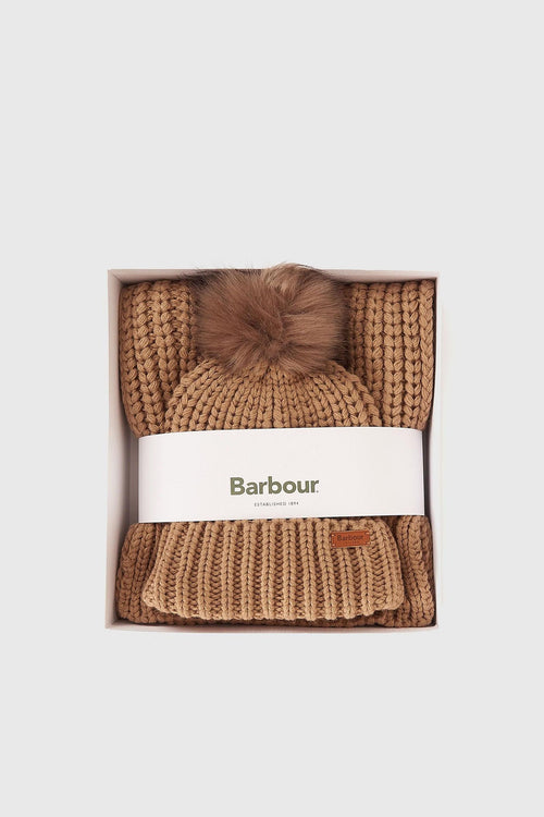 Set Beanie e Sciarpa in Lana Colore Marrone e Cammello Donna