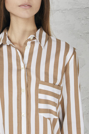 Camicia in cotone rigato con taschino - 6