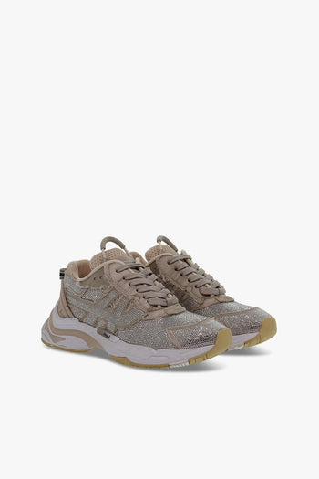 Sneakers RACE STRASS SATIN in tessuto e crystal beige e oro - 5