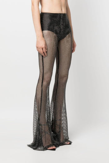 Pantalone in Poliammide/Elastam Nero con Decorazione in Cristalli - 2