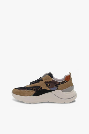 Sneakers FUGA PONY in camoscio e pelle beige e leopardato - 3