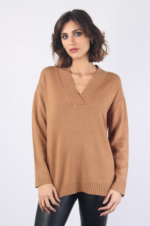 Indice Maglia Scollo V Cammello