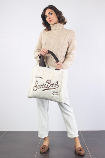 Borsa Verticale Ecopelliccia Panna - 5