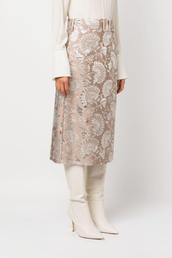 Gonna Marrone Donna midi con effetto jacquard - 3