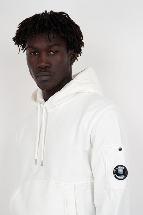 Felpa Diagonal Fleece Hoodie in Cotone Bianco - 2