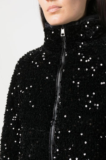 Giubbotto Nero Donna con paillettes a collo alto crop - 4