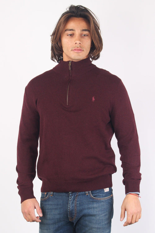 Maglia Mezza Zip Lambswool Aged Wine