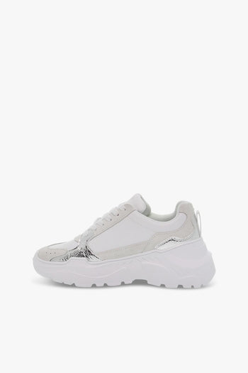 Sneakers JEANS COUTURE SPEEDTRACK in pelle e laminato bianco e argento - 3