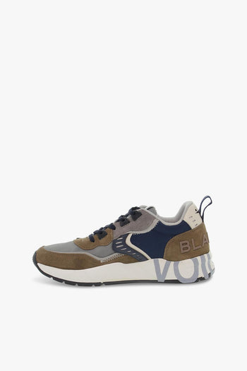 Sneakers CLUB01 2D03 in camoscio e tessuto taupe e navy - 3