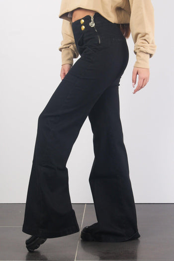 Jeans Palazzo Bottoni Oro Nero - 3