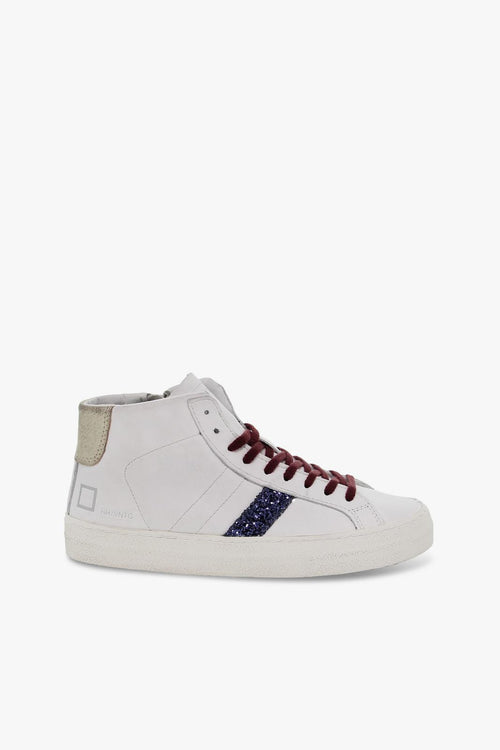 Sneakers HILL HIGH VINTAGE CALF WHITE-BLU in pelle e glitter bianco e blu