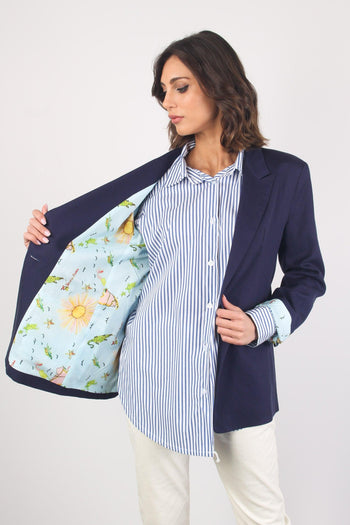 Giacca Monopetto Misto Lino Blu - 5