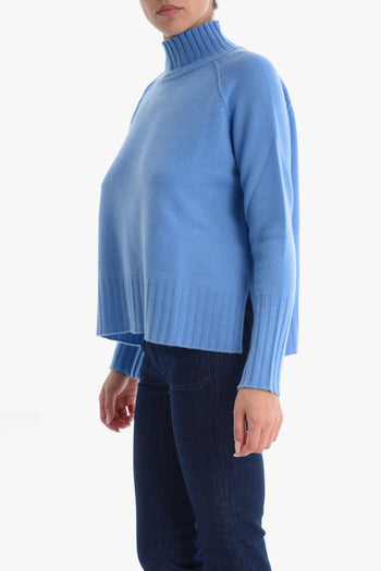 Maglia Blu a Collo a Cratere con Maniche Lunghe e Dettaglio Raglan - 4