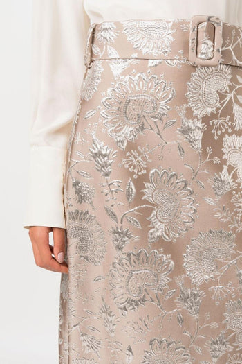 Gonna Marrone Donna midi con effetto jacquard - 4
