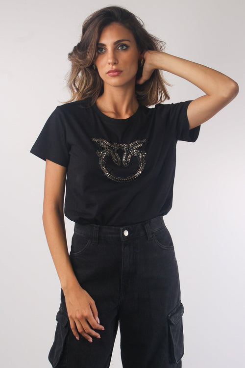 Quentin T-shirt Logo Strass Black