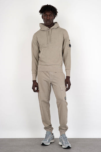 Felpa Diagonal Fleece Hoodie in Cotone Sabbia - 2