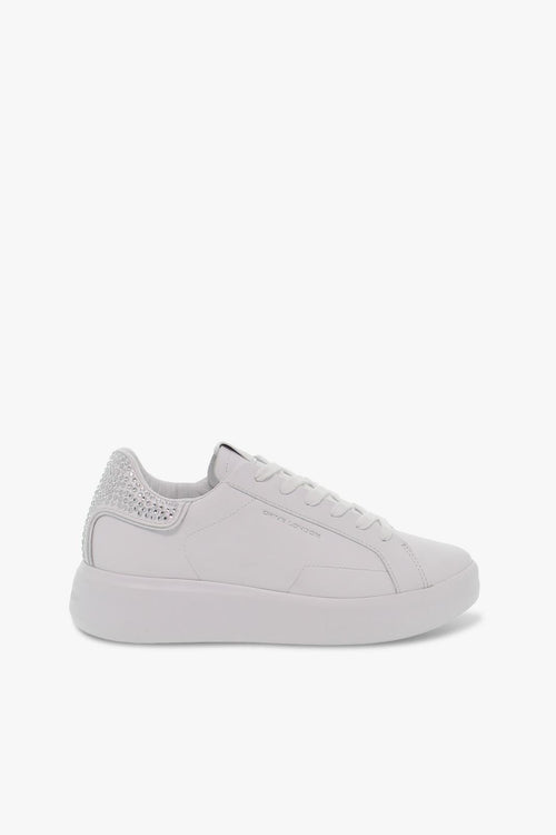 Sneakers LOW TOP LEVEL UP in pelle e crystal bianco e argento