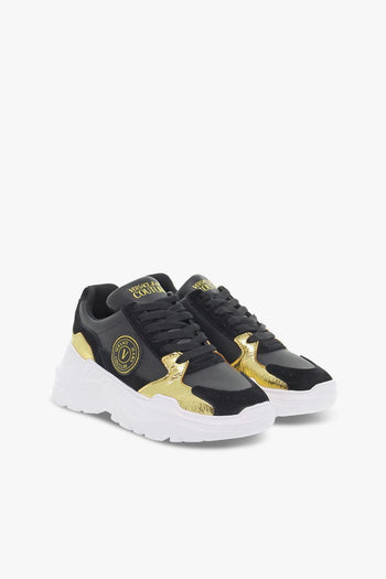 Sneakers JEANS COUTURE SPEEDTRACK in pelle e laminato nero e oro - 5