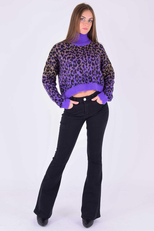 Maglione Collo Alto Maculato Purple/nut