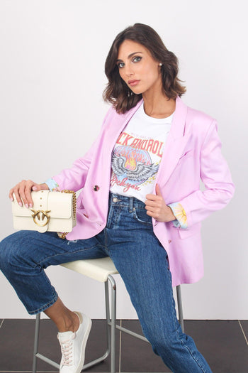 Giacca Doppiopetto Misto Lino Rosa - 2