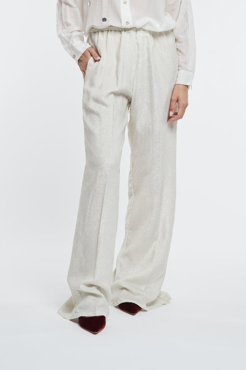 Pantalone Flared in Velluto Laminato Grigio Donna