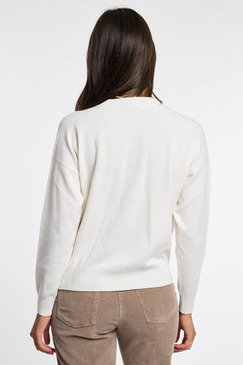 Maglia Tricot Lana Seta E Cashmere Bianco Donna - 4