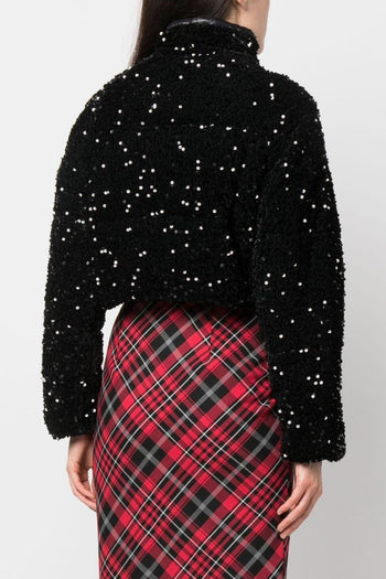 Giubbotto Nero Donna con paillettes a collo alto crop - 3