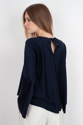 Camicia In Raso Seta Pesante Stretch Blu Scuro - 4