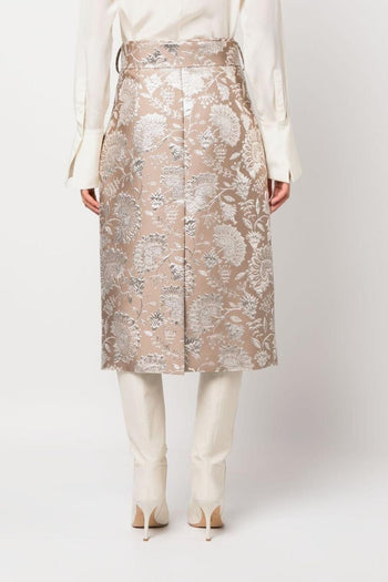 Gonna Marrone Donna midi con effetto jacquard - 2